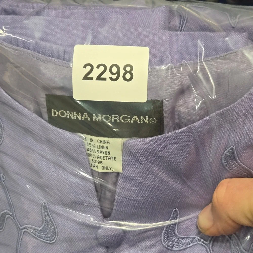 Donna Morgan Womens 12 Purple Linen Blend‎ Embroidered Skirt Suit Set